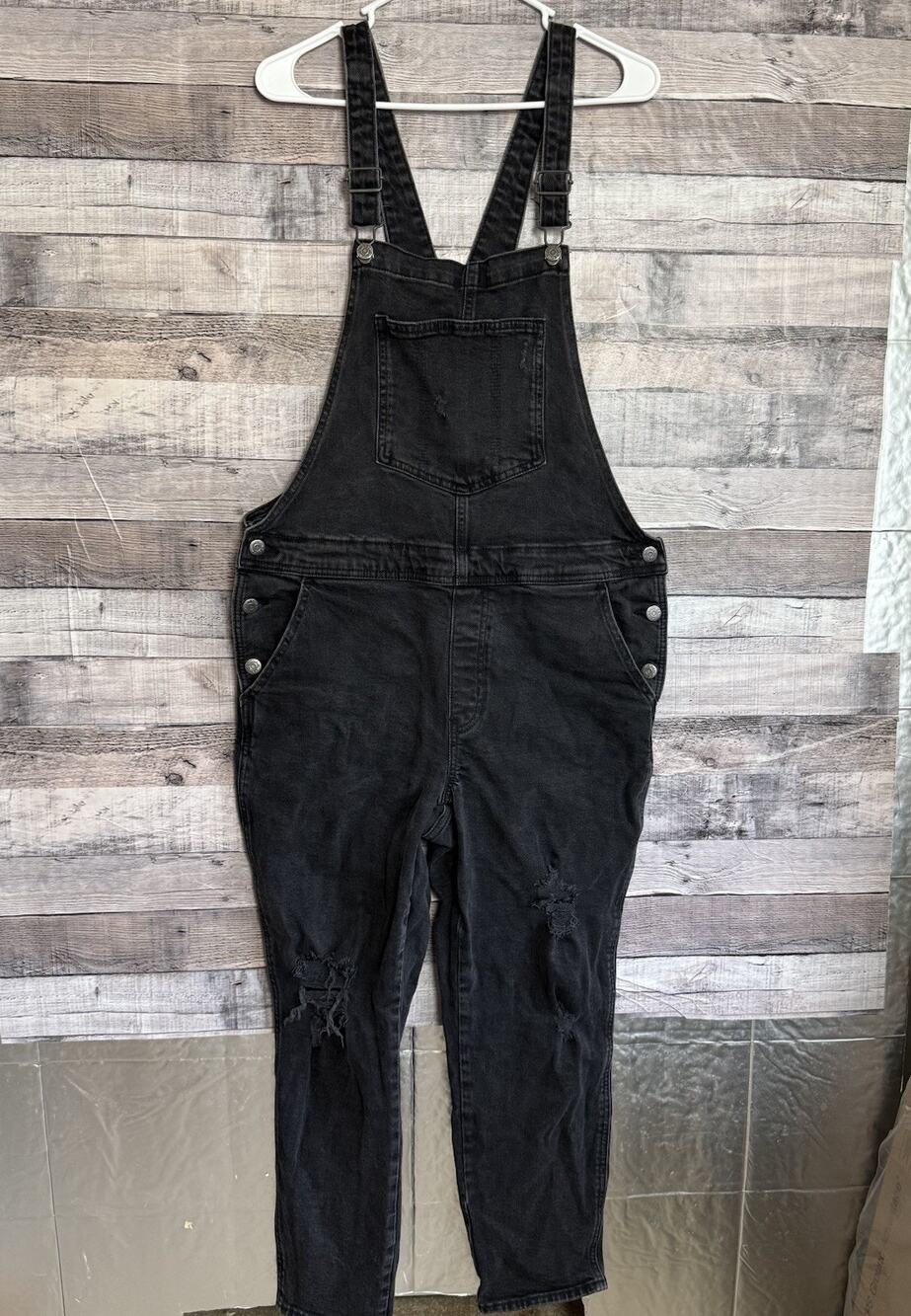 Old Navy Denim Bib Overalls Size 14 Women's Black Distressed Country Farmer